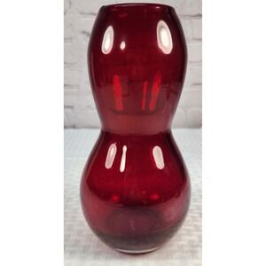 Vintage Paris Moulin Rouge Hand Blown Deep Ruby Red Vase 9" Decor, Xmas, XOXO